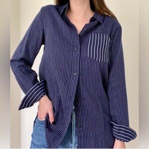 Madewell Striped Navy Blue Women's Top, Size Large